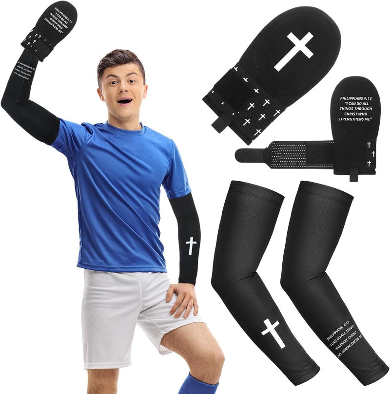 Geyoga Christian Sport Set Sliding Mitt and Cross Arm Sleeve Baseball Religious Glove Sliding Mitt Cooling Arm Sleeves - Image 1